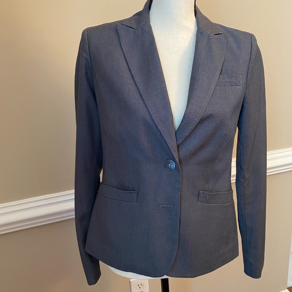 TOMMY HILFIGER BLAZER WITH TOP STITCH COLOR: CHARCOAL GRAY SIZE: S/P